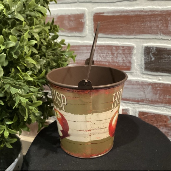 Metal Tin Crafted Bucket w Handle - Honey Crisp Apples Design - Vintage Look - Picture 2 of 8